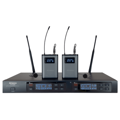 AT-5220 | 2 Channel Wireless Microphone System with 2 Lavalier Mics, 2 Bodypack Transmitters