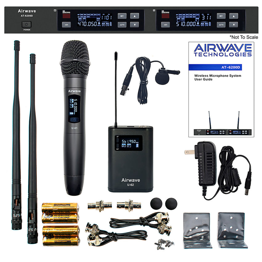 AT-6250D | 2 Channel Digital Wireless Microphone System with 1 Handheld, 1 Lavalier, 1 Bodypack Transmitter