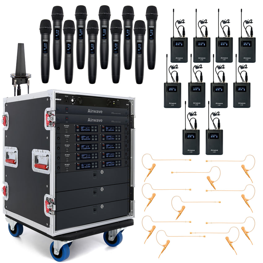 AT-RS10D | 10 Channel Digital Wireless Microphone System with 10 Handhelds, 10 Headsets, 10 Lavalier Mics, 10 Bodypacks