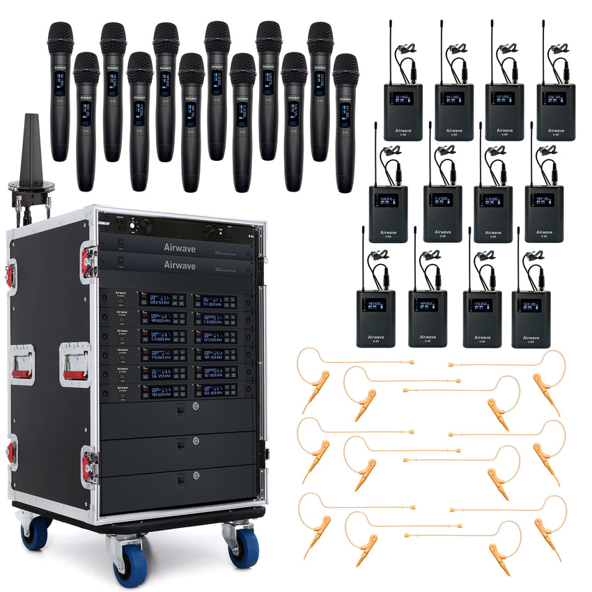 AT-RS12D | 12 Channel Digital Wireless Microphone System with 12 Handhelds, 12 Headsets, 12 Lavalier Mics, 12 Bodypacks
