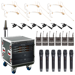 AT-RS6 TITANIUM | 6 Channel Wireless Microphone System with 6 Handhelds, 6 Lavaliers, 6 Headsets with Bodypacks