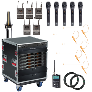 AT-SYS-10-COMBO | 10 Channel Wireless Microphone System with 5 Handhelds, 5 Lavaliers, 5 Headsets with Bodypacks