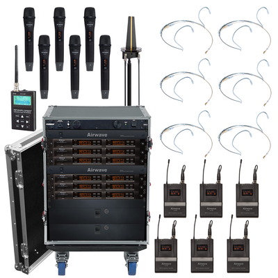 AT-SYS-12-COMBO | 12 Channel Wireless Microphone System with 6 Handhelds, 6 Pro Headsets, and 6 Lavaliers with Bodypacks