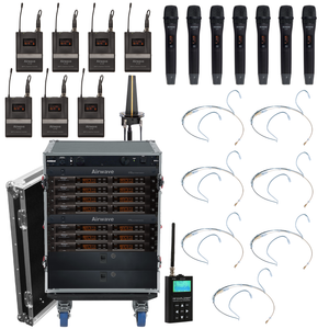 AT-SYS-14-COMBO | 14 Channel Wireless Microphone System with 7 Handhelds, 7 Pro Headsets, and 7 Lavaliers with Bodypacks