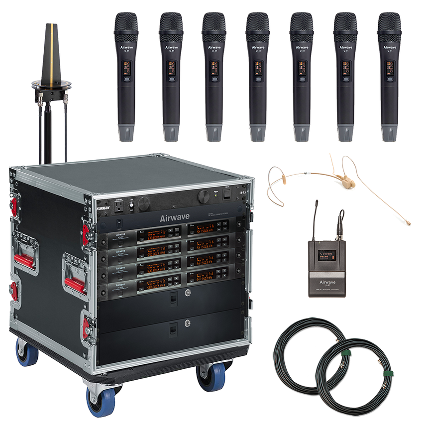 AT-SYS-8-HHT | 8 Channel Wireless Microphone System with 7 Handhelds & 1 Titanium Series Headset with Bodypack