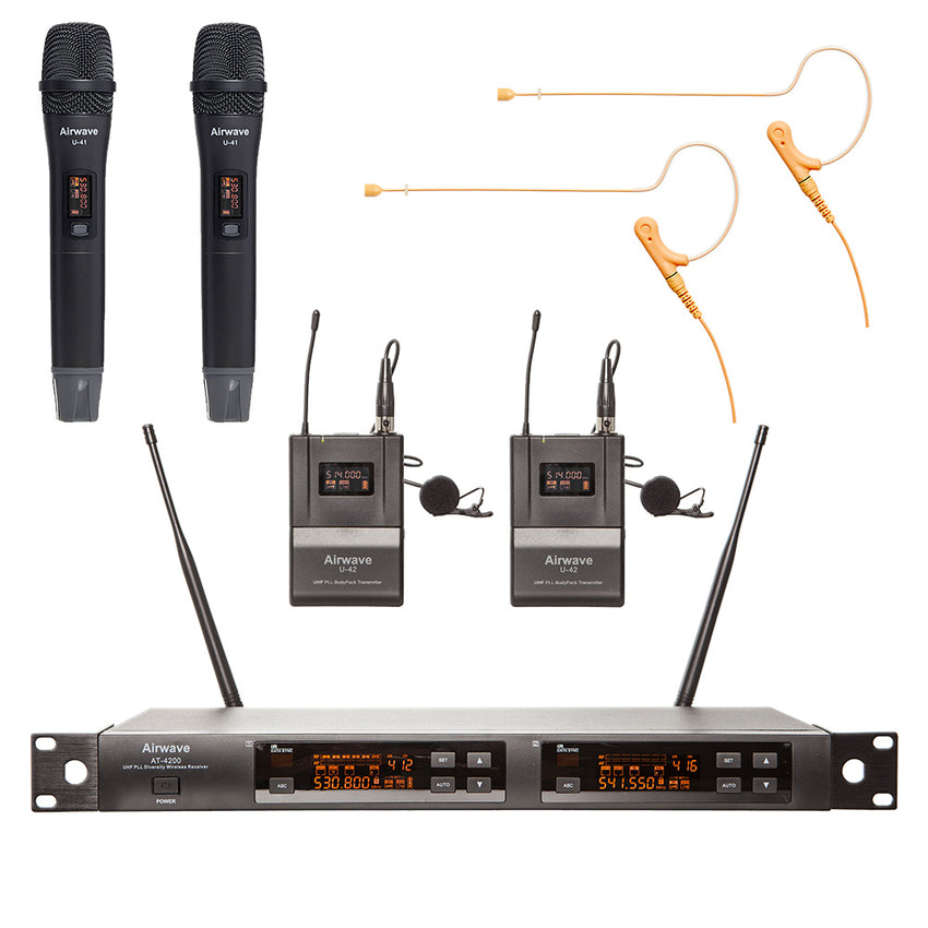 Airwave Technologies 2 channel dual wireless microphone system  Handheld Headset Bodypack Shure Audio Technica Sennheiser 