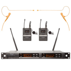 Airwave Technologies AT-4220 2 channel dual wireless microphone system Shure Audio Technica Sennheiser Church Worship School Theater Vocal 2 headsets and 2 bodypack