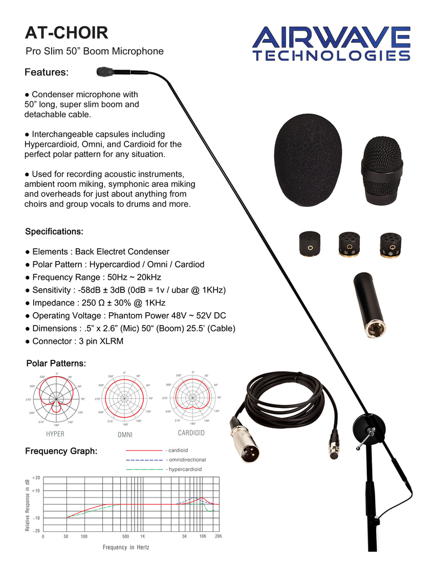Airwave Technologies choir microphone system Shure Audio Technica Sennheiser Church Worship School Theater Vocal Recording Presentation Concert Performance Specifications
